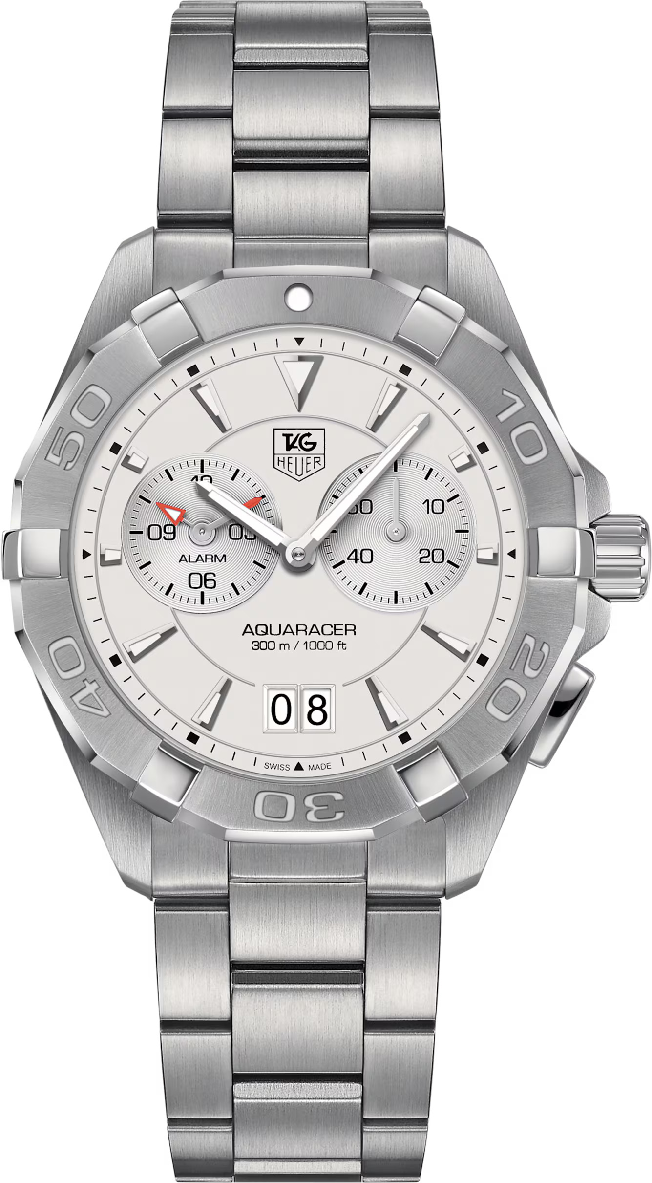 TAG Heuer Aquaracer Chronograph Silver Opalin Dial Stainless Steel Mens Watch